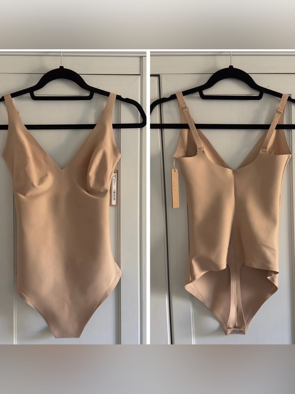 Skims Body Core Sculpt Plunge Thong Bodysuit in Clay Size Large